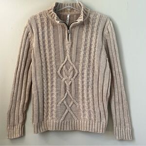 Leo and Nicole Cotton Cable Knit Light Mocha Fisherman Sweater SZ XL